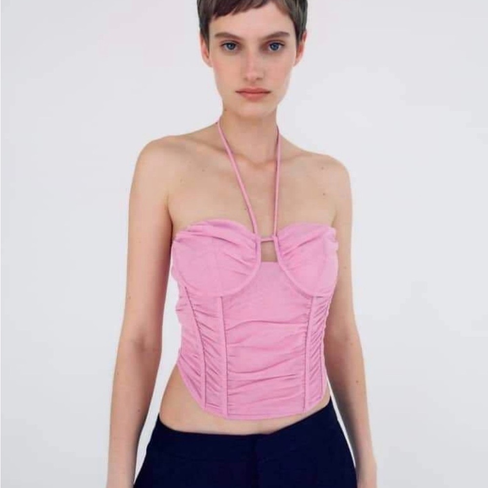 Zara Pink Halter Ruched Bustier - Picture 2 of 2